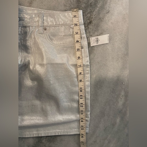 NWT Old Navy Size 10 Silver Shine Metallic Zip Stretch Denim A Line Mini Skirt - Picture 11 of 12